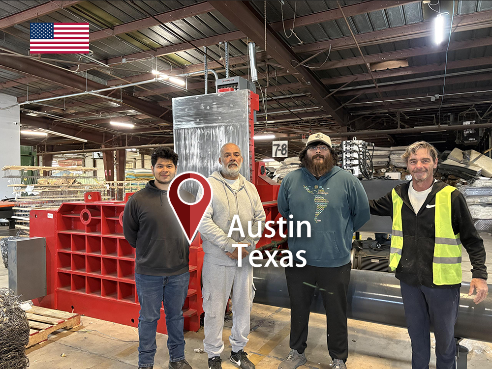Austin, Texas: ENERPAT Máquina prensa enfardadeira de molas para colchão AMB-L2014-250 instalada