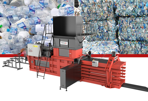 Máquina enfardadeira horizontal HBA-120-110125 para enfardamento de resíduos de plástico, papel, papelão e têxteis